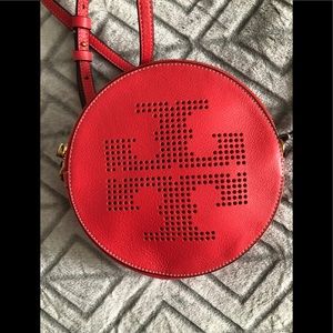 Tory Burch Crossbody Leather Circle Bag Melon-Red